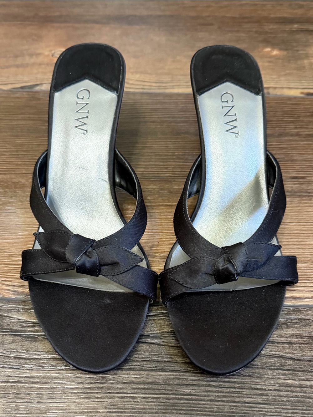 GNW Black Satin Knot Slide Heels